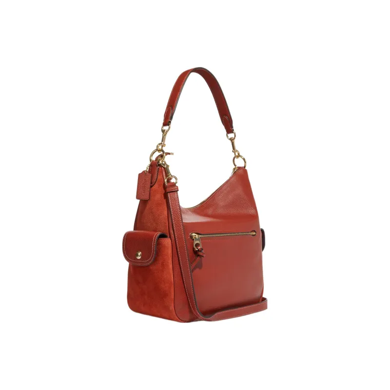 COACH Pennie Refined Grain Leather With Suede Portable Crossbody Bag, Shoulder Bag Women's Orange Red-1
