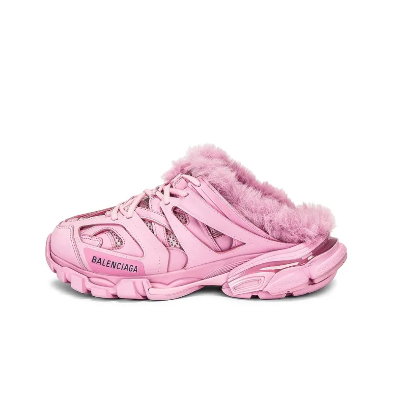 Balenciaga Track Mule Pink Faux Fur Women's-0