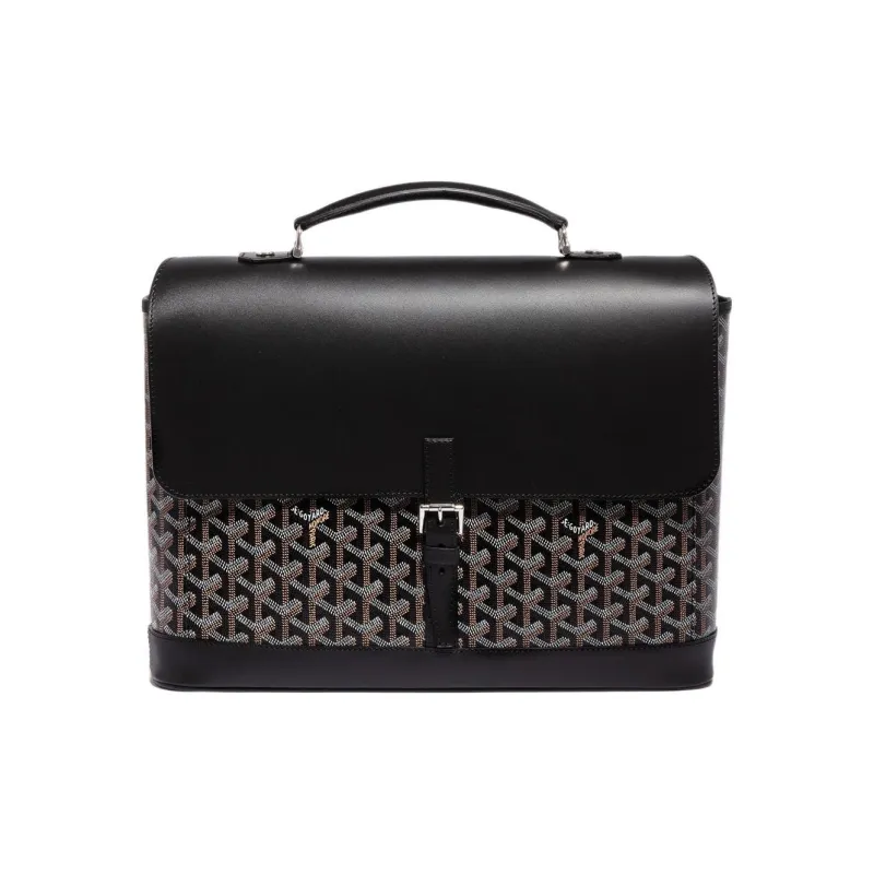 GOYARD Citadin Canvas With Leather Messenger Bag Handbag Briefcase Small Size Unisex Black-0