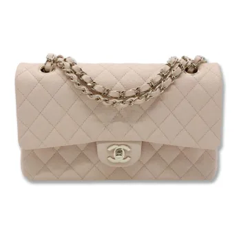 CHANEL Classic Flap CF Grained Calfskin Mouth Cover Bag Crossbody Bag Medium Size Women's Beige