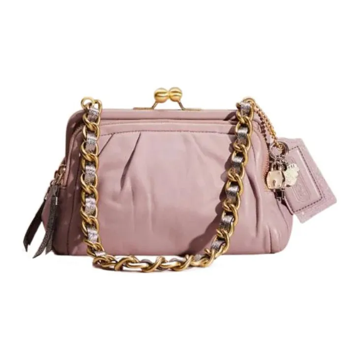 COACH Parker Leather Locking Kiss Bag One Shoulder Clutch Small Size Women's Fuchsia-0