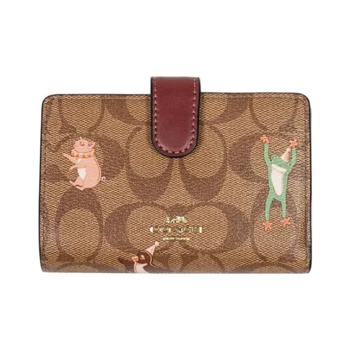COACH Corner Zip Canvas With Leather Wallet Mini Women's Khaki