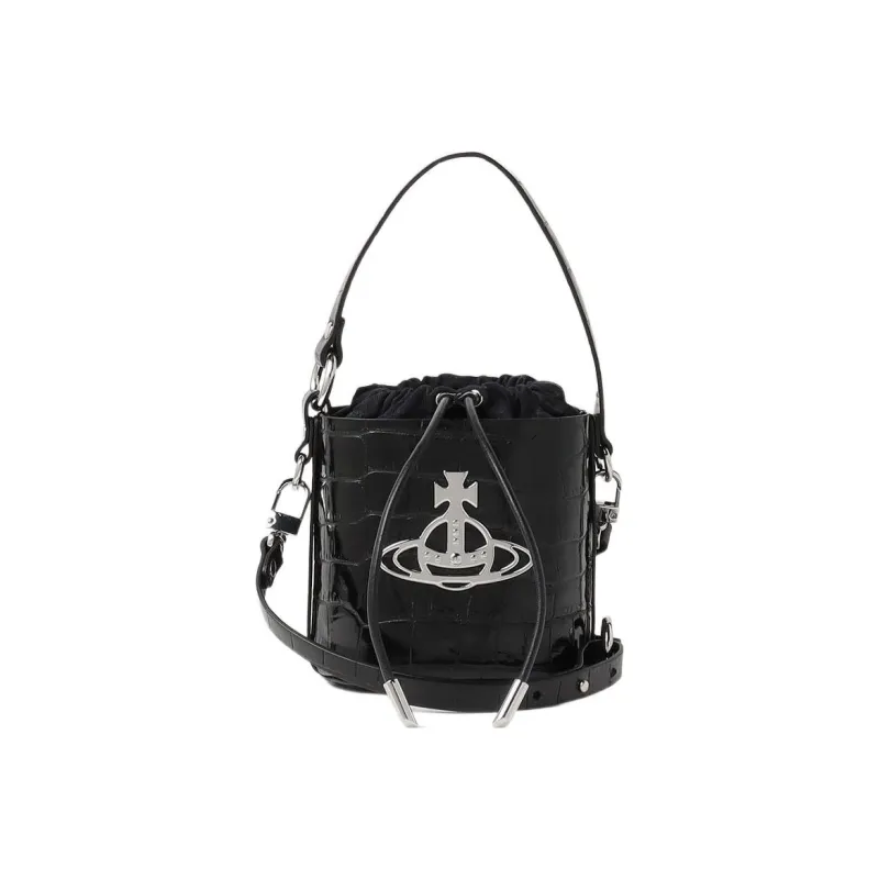 Vivienne Westwood DAISY Cow Leather Shoulder Bag, Crossbody Bag, Handbag Women's Black-0