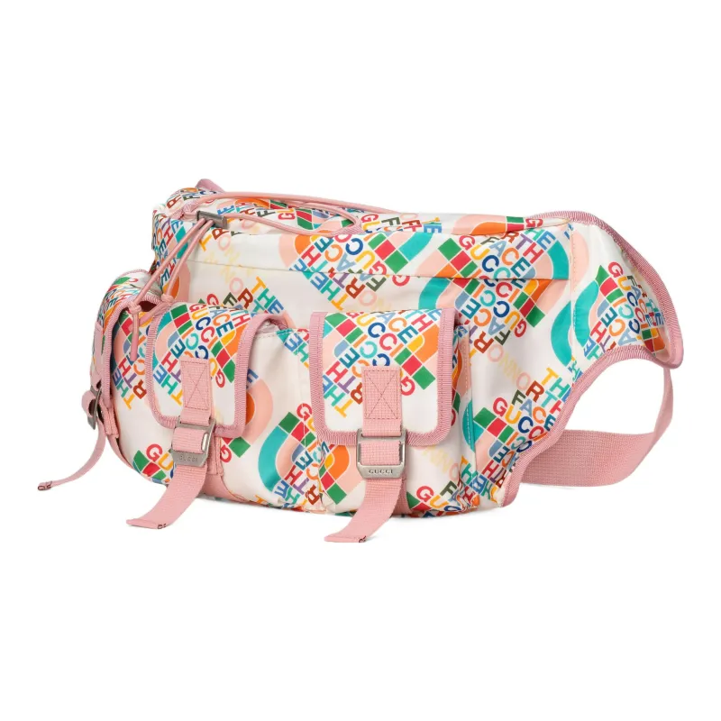 GUCCI The North Face Collaboration Nylon Shoulder Bag, Crossbody Bag, Sling Bag, Fanny Pack Large Size Men's White/Pink-1