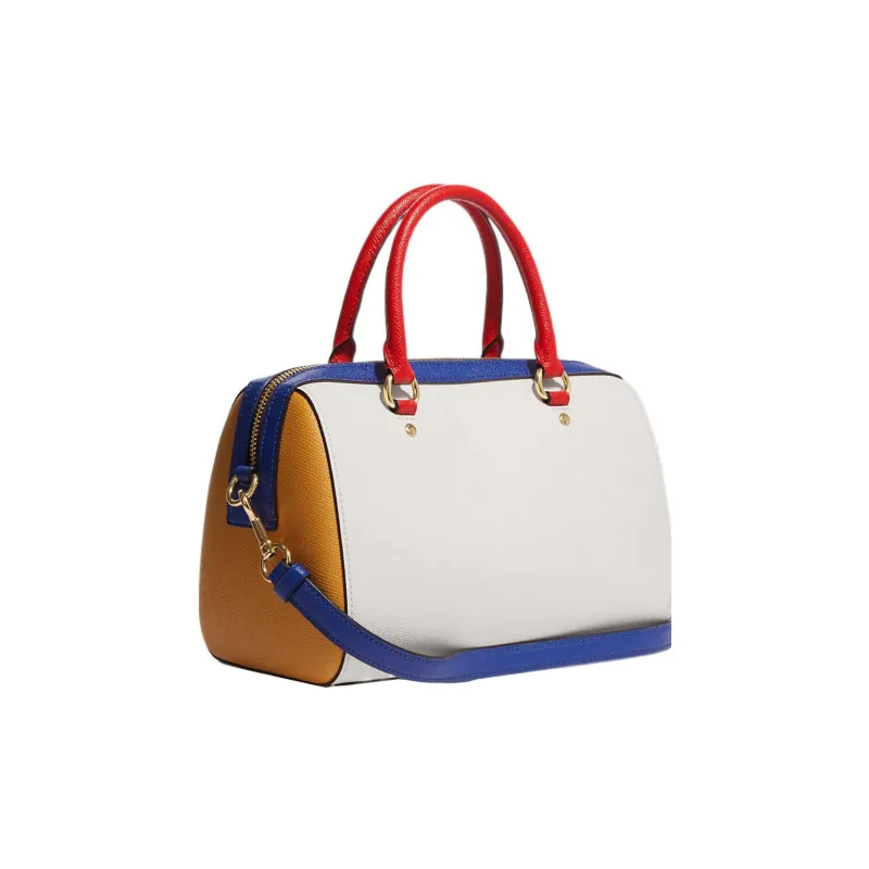 COACH Rowan Cross Grain Leather Handbag, Shoulder Bag, Crossbody Bag Tubas Women's Chalk White/Gold/Red/Blue-2