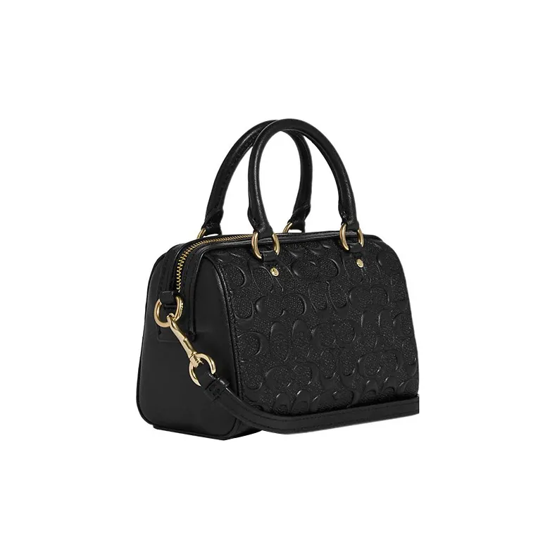 COACH Rowan Iconic Smooth Calfskin Boston Bag, Handbag, Shoulder Bag, Crossbody Bag Mini Women's Black-1