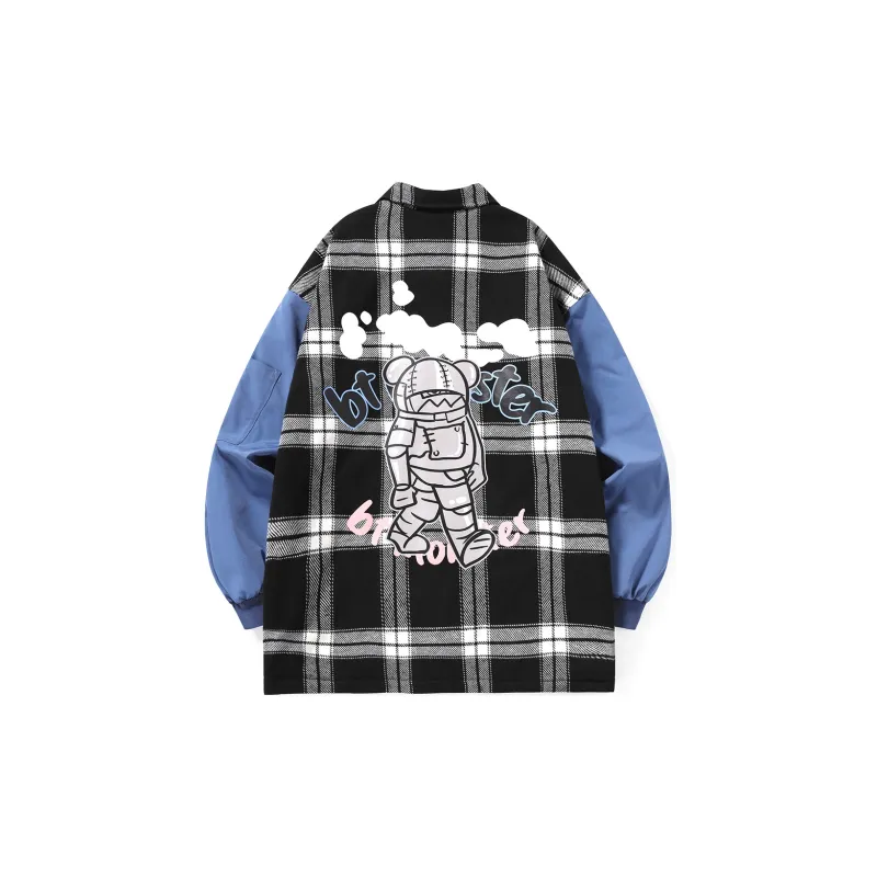BIRDTALK Jackets Unisex Black White Plaid-1