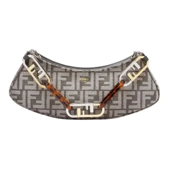 FENDI O'Lock Swing Fabric Cow Leather Patchwork Shoulder Bag Handheld Handbag Shoulder Bag Women's Gray