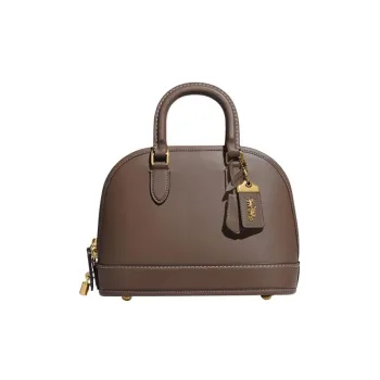 COACH Revel Baseball Glove Tanned Leather Dome Bag, Shoulder Bag, Crossbody Bag, Handbag Medium Size Women's Brown Gray