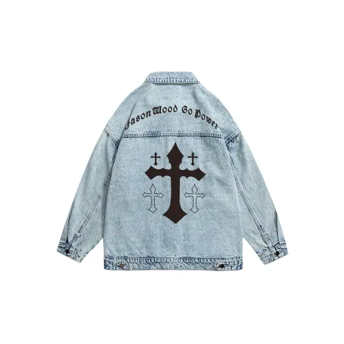 JASONWOOD Cross-print Retro Unisex Denim Jacket