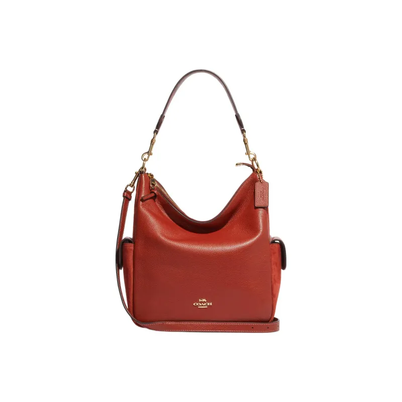 COACH Pennie Refined Grain Leather With Suede Portable Crossbody Bag, Shoulder Bag Women's Orange Red-0
