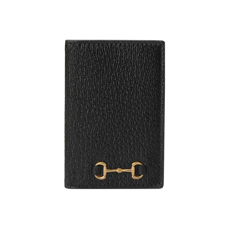 GUCCI Leather Card Clip Card Holder Men's Black-0