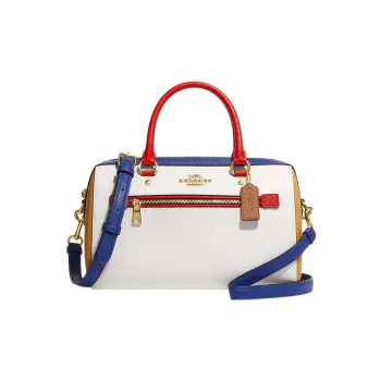 COACH Rowan Cross Grain Leather Handbag, Shoulder Bag, Crossbody Bag Tubas Women's Chalk White/Gold/Red/Blue