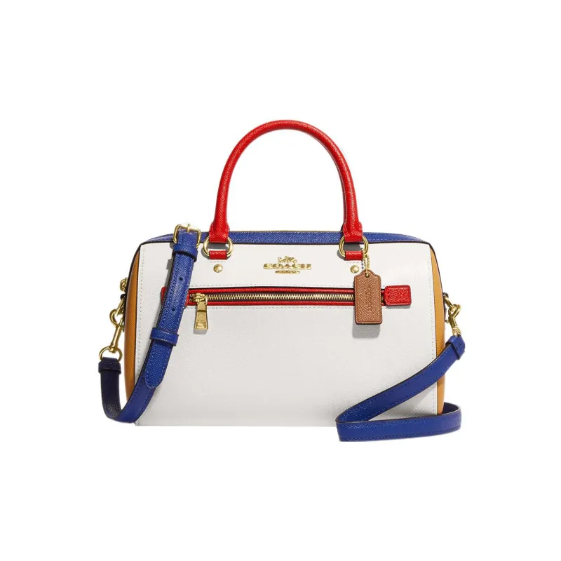 COACH Rowan Cross Grain Leather Handbag, Shoulder Bag, Crossbody Bag Tubas Women's Chalk White/Gold/Red/Blue-0