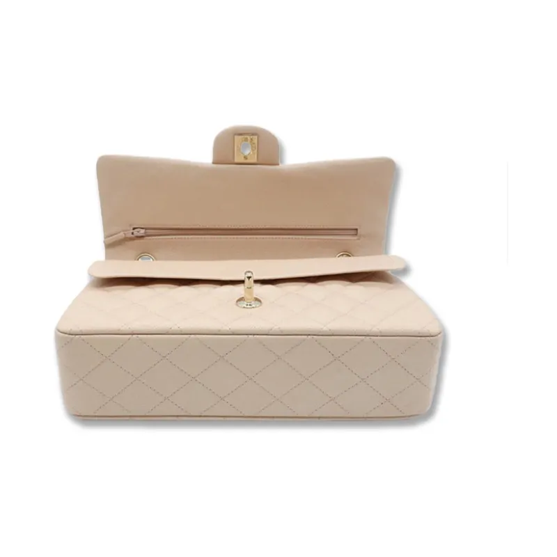 CHANEL Classic Flap CF Grain Calfskin Flap Bag, Shoulder Bag, Crossbody Bag Medium Size Women's Beige-7