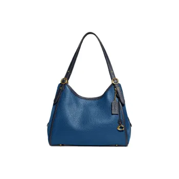 COACH Lori Soft Grained Leather And Suede Shoulder Bag Handbag Shoulder Bag Medium Size Women's Navy Blue