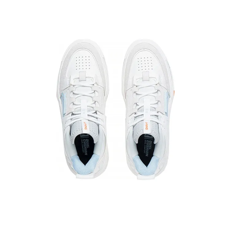LiNing Anti-Slip And Wear-Resistant Height Increasing Mid-Top Skateboard Shoes Women's White Blue-2