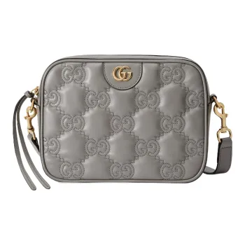 GUCCI GG Matelassé Leather Small Square Camera Bag Shoulder Bags Handbags Small Size Women's Gray