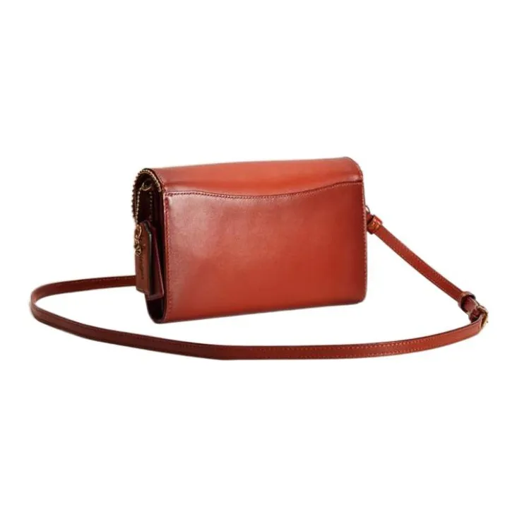 COACH Tabby Coated Canvas With Genuine Calfskin One Shoulder Crossbody Clutches Small Size Women's Tan & Rust-1