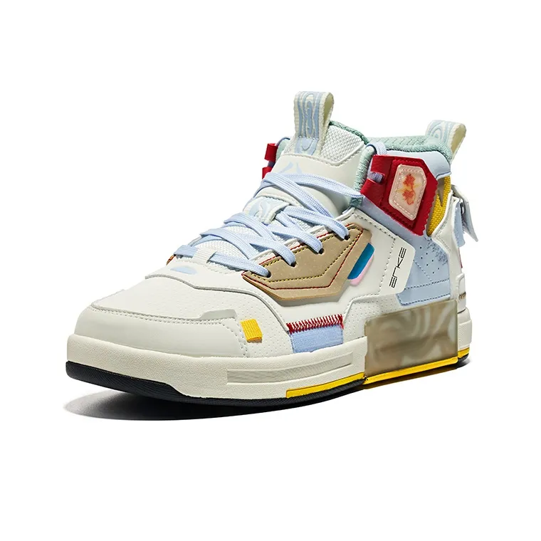 Erke Qidian-Gintama High-Top Skateboard Shoes Women's White Gray Blue-2