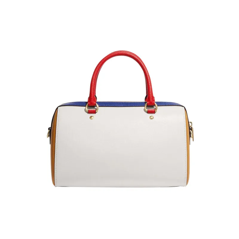 COACH Rowan Cross Grain Leather Handbag, Shoulder Bag, Crossbody Bag Tubas Women's Chalk White/Gold/Red/Blue-1