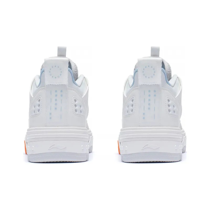 LiNing Anti-Slip And Wear-Resistant Height Increasing Mid-Top Skateboard Shoes Women's White Blue-3