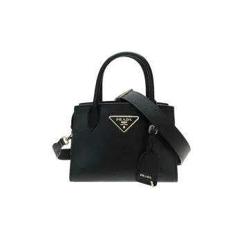 PRADA Saffiano Calfskin Handbag Shoulder Bag Crossbody Bag Small Size Women's Black