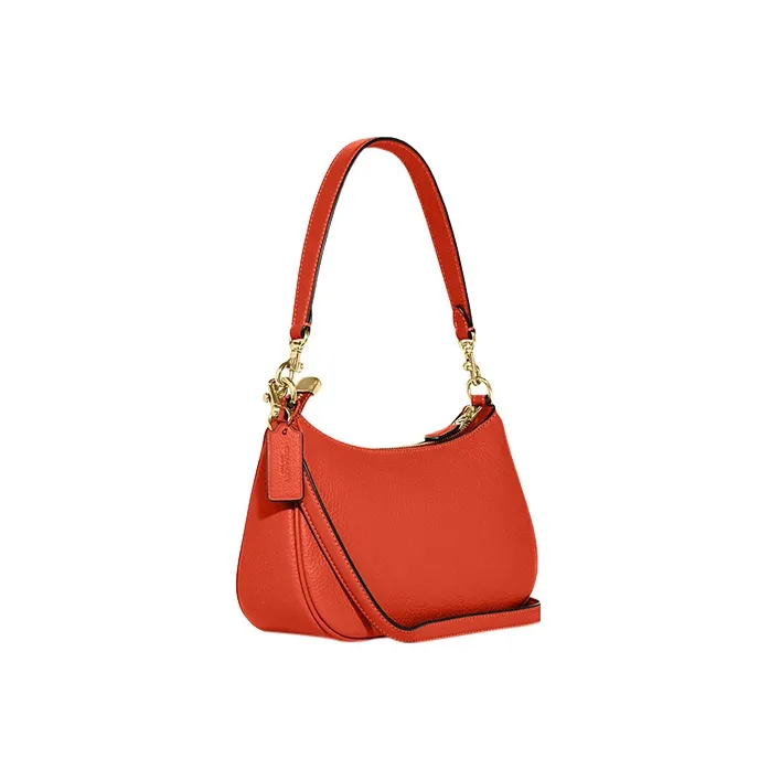 COACH Teri Pebbled Leather Shoulder Bag, Portable Crossbody Bag Women's Orange Red-1