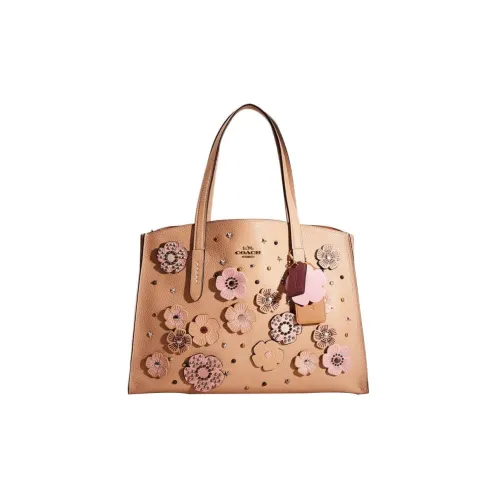 COACH Charlie Pebbled Leather Shoulder Bag Crossbody Bag Handbag Large Size Women's Mountain Ash Wood Apricot