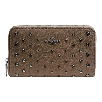 COACH Zip Around Leather Clutches Card Holder Wallet Medium Size Women's Dark Brown