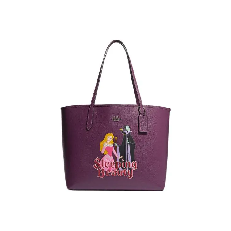 COACH Disney Collaboration City Cow Leather Tote Bag Shopping Bag Shoulder Bag Handbag Large Size Women's Purple-0