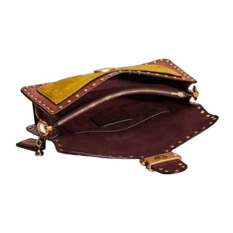 COACH Tabby Grained Leather Patchwork Suede Patchwork Calfskin Handbag Shoulder Bag Women's Black & Brown-2