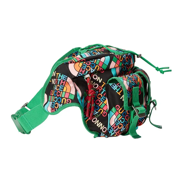 GUCCI The North Face Collaboration Nylon Sling Bag Fanny Pack Large Size Men's Green/Black-2