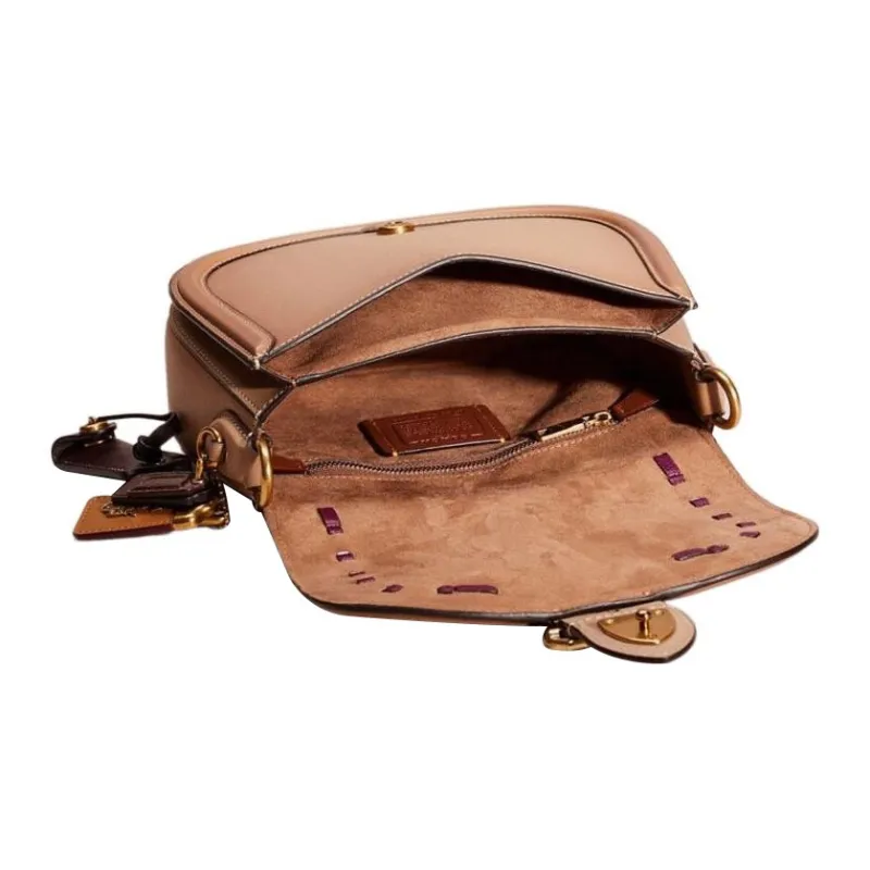 COACH Beat Leather Saddle Bag, Shoulder Bag, Crossbody Bag Medium Size Women's Taupe-2