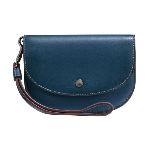 COACH Pouch Leather Wallets Clutches Small Size Women's Dark Blue