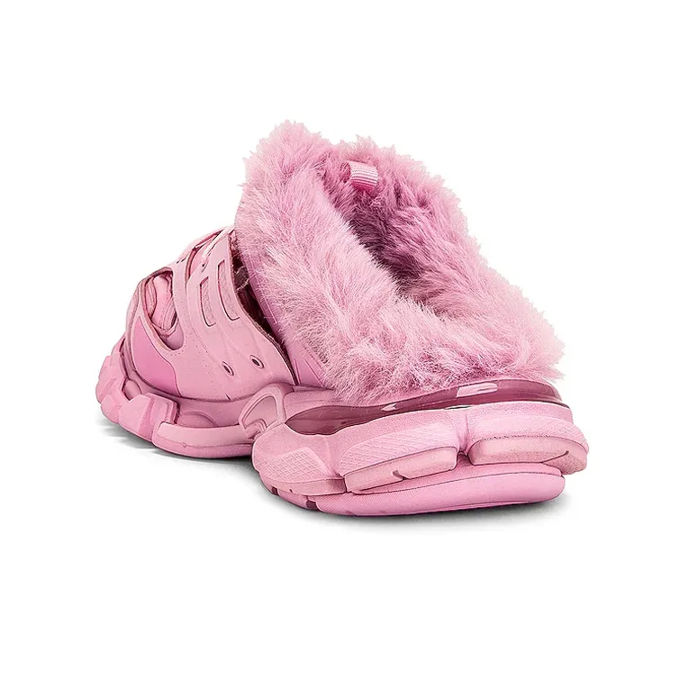 Balenciaga Track Mule Pink Faux Fur Women's-3