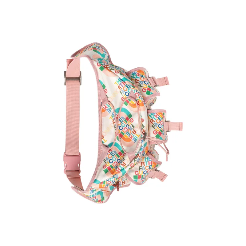 GUCCI The North Face Collaboration Nylon Shoulder Bag, Crossbody Bag, Sling Bag, Fanny Pack Large Size Men's White/Pink-4