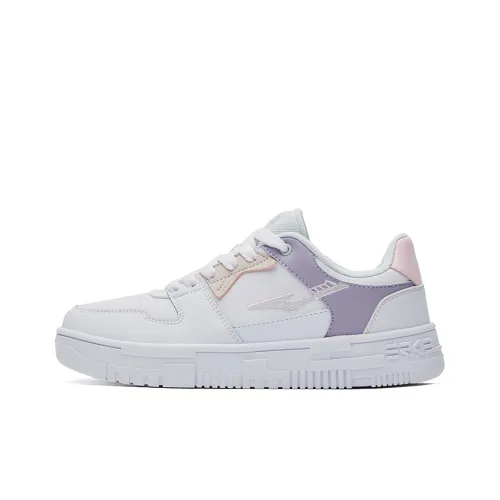 Erke Skateboard Shoes Women's Low-Top Pure White/Misty Purple/Pink/Silver