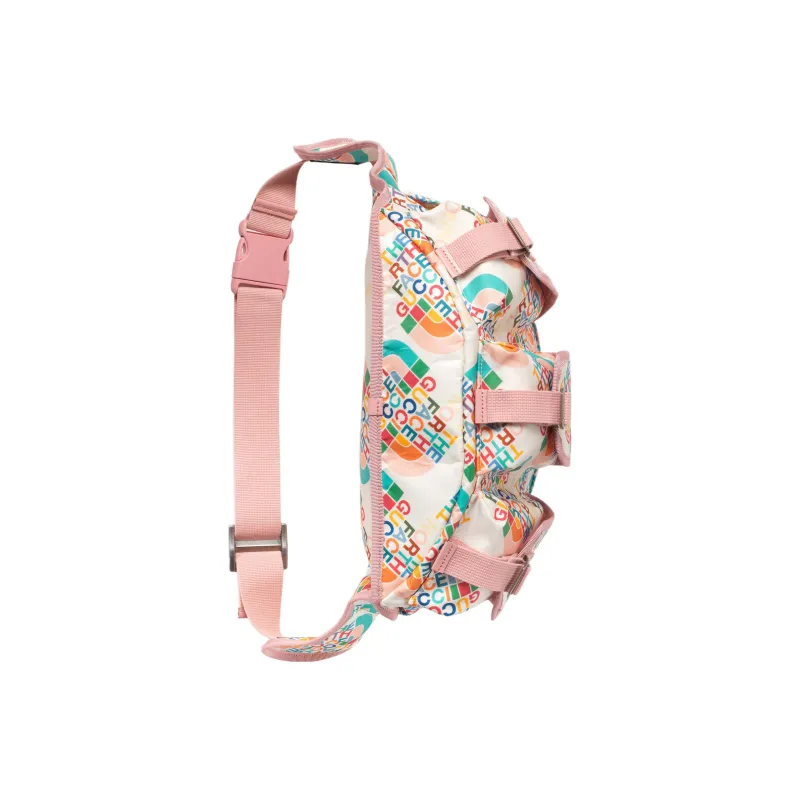 GUCCI The North Face Collaboration Nylon Shoulder Bag, Crossbody Bag, Sling Bag, Fanny Pack Large Size Men's White/Pink-6