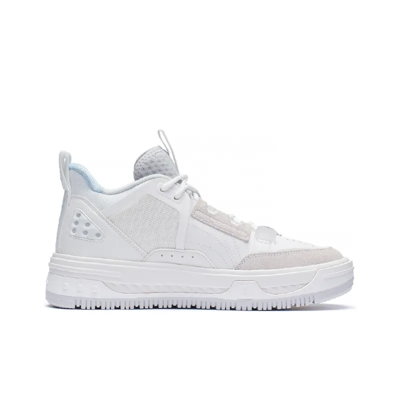 LiNing Anti-Slip And Wear-Resistant Height Increasing Mid-Top Skateboard Shoes Women's White Blue-1