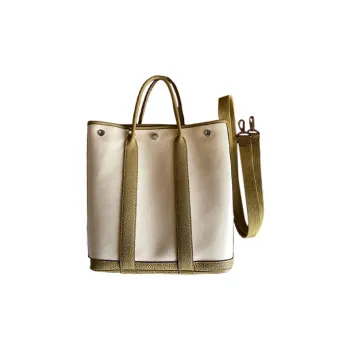 HERMES Garden Calfskin With Canvas Canvas Bag Shoulder Bag Crossbody Bag Handbag Women's Cardamom Green/Vanilla