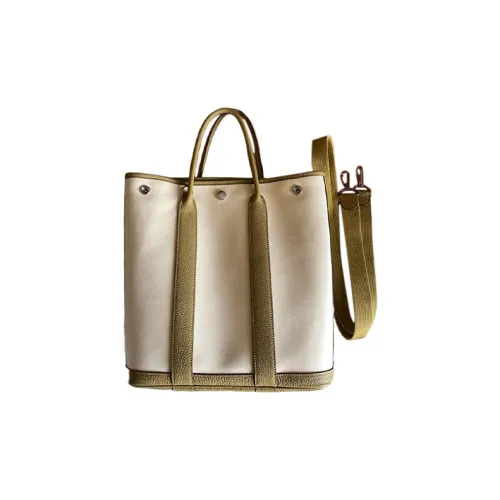 HERMES Garden Calfskin With Canvas Canvas Bag Shoulder Bag Crossbody Bag Handbag Women's Cardamom Green/Vanilla
