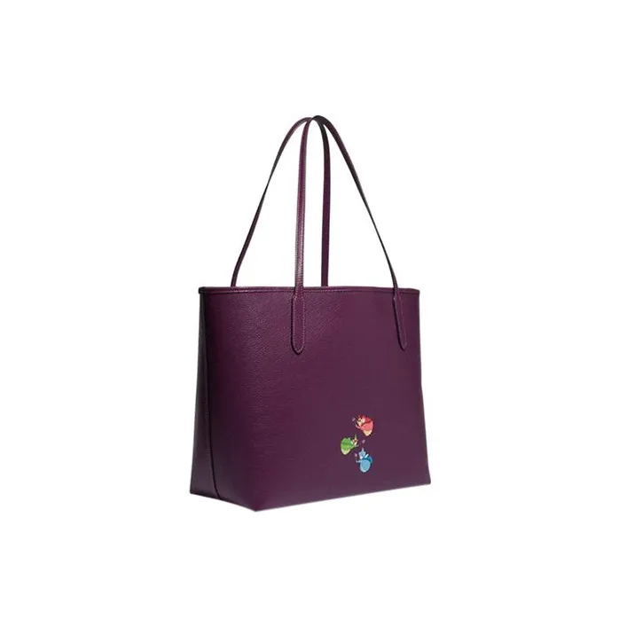 COACH Disney Collaboration City Cow Leather Tote Bag Shopping Bag Shoulder Bag Handbag Large Size Women's Purple-1