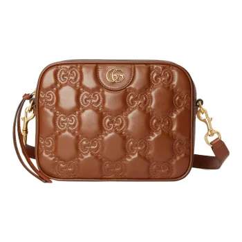 GUCCI GG Matelassé Leather Small Square Camera Bag Shoulder Bags Handbags Small Size Women's Light Brown