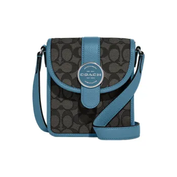 COACH Lonnie Jacquard With Refined Pebbled Leather Shoulder Bag Crossbody Bag Mini Women's Pacific Blue