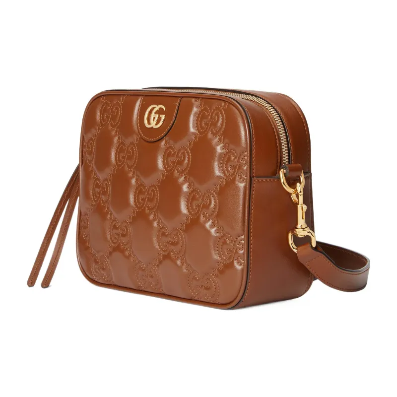 GUCCI GG Matelassé Leather Small Square Camera Bag Shoulder Bags Handbags Small Size Women's Light Brown-1