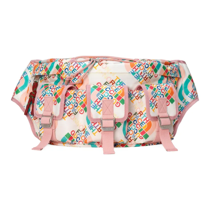 GUCCI The North Face Collaboration Nylon Shoulder Bag, Crossbody Bag, Sling Bag, Fanny Pack Large Size Men's White/Pink-0