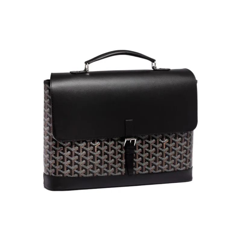 GOYARD Citadin Canvas With Leather Messenger Bag Handbag Briefcase Small Size Unisex Black-1