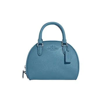 COACH Sydney Cross-Stitch Leather Shoulder Bag Crossbody Bag Handbag Small Size Women's Pacific Blue