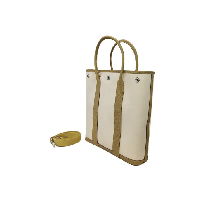 HERMES Garden Calfskin With Canvas Canvas Bag Shoulder Bag Crossbody Bag Handbag Women's Cardamom Green/Vanilla-2